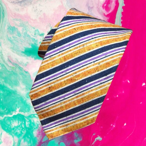 $570 ITALO FERRETTI Navy Blue Striped Handmade Silk Linen Neck Tie Italy XL - Picture 2 of 16